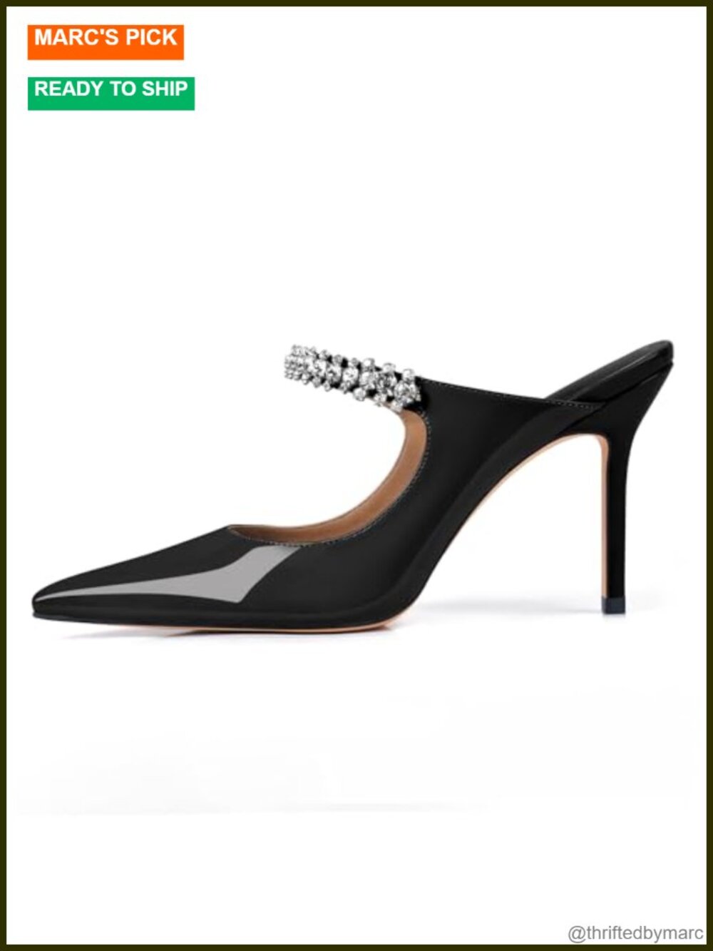 Women Rhinestone Heeled Mules Pointed Toe Stiletto Slip On Dress Wedding Shoes